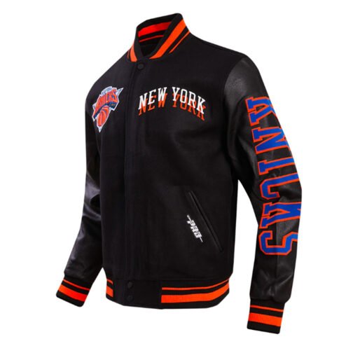 NY Knicks Chest Layered Classic Rib Varsity Jacket - Image 3