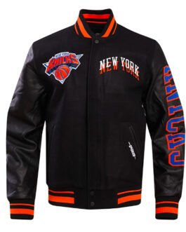 NY Knicks Chest Layered Classic Rib Varsity Jacket