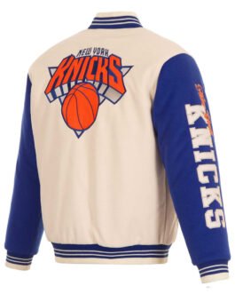 NY Knicks Cream and Royal Varsity Jacket