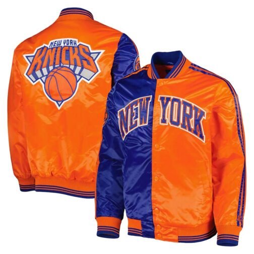 Blue/Orange NY Knicks Fast Break Satin Jacket - Image 3