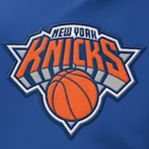 NY Knicks Force Play Varsity Blue Satin Jacket - Image 4