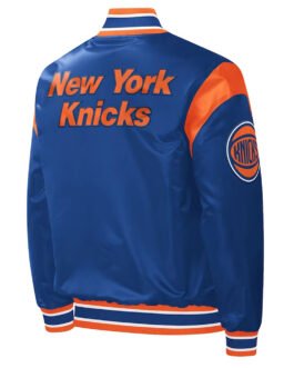 NY Knicks Force Play Varsity Blue Satin Jacket