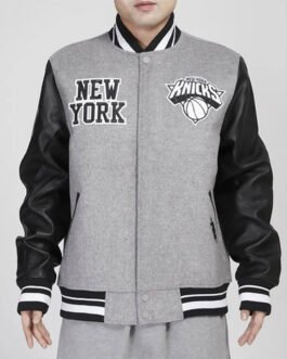 NY Knicks Varsity Gray and Black Jacket