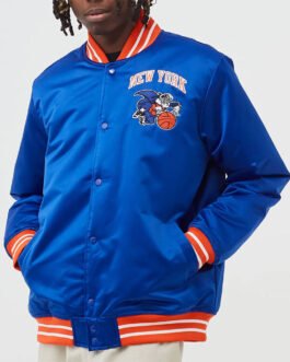 NY Knicks Heavyweight Blue Satin Jacket