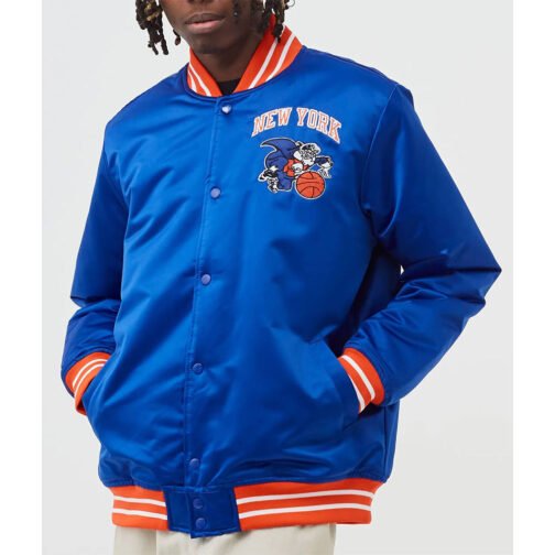 NY Knicks Heavyweight Blue Satin Jacket - Image 2