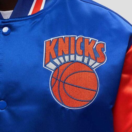 NY Knicks Heavyweight Royal Satin Jacket - Image 4