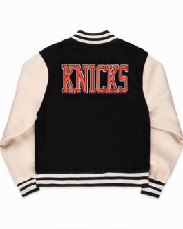NY Knicks Black and Off White Varsity Jacket