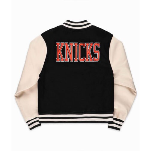 NY Knicks Black and Off White Varsity Jacket - Image 2