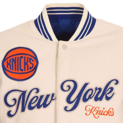 NY Knicks Cream and Royal Varsity Jacket - Image 7