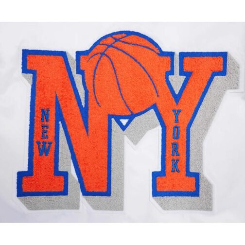 NY Knicks Mashup Classic Rib White Satin Jacket - Image 6