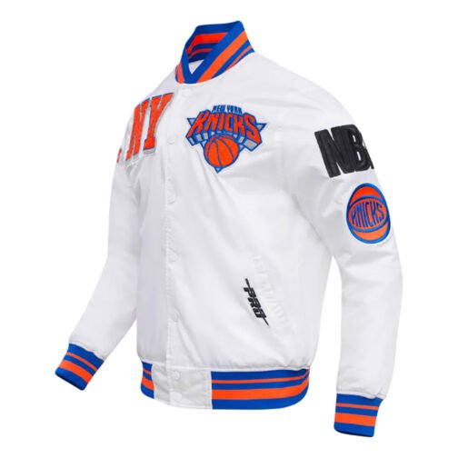 NY Knicks Mashup Classic Rib White Satin Jacket - Image 3