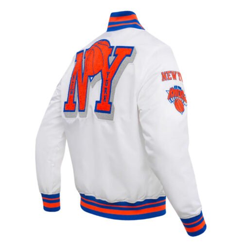 NY Knicks Mashup Classic Rib White Satin Jacket - Image 4