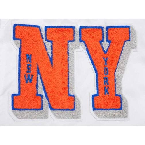 NY Knicks Mashup Classic Rib White Satin Jacket - Image 8