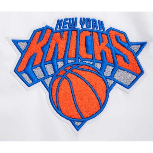 NY Knicks Mashup Classic Rib White Satin Jacket - Image 7