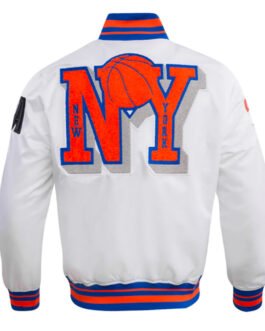 NY Knicks Mashup Classic Rib White Satin Jacket