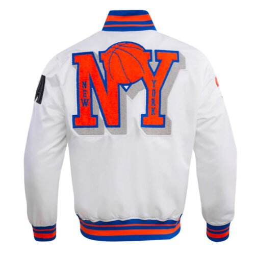 NY Knicks Mashup Classic Rib White Satin Jacket - Image 2