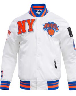 NY Knicks Mashup Classic Rib White Satin Jacket