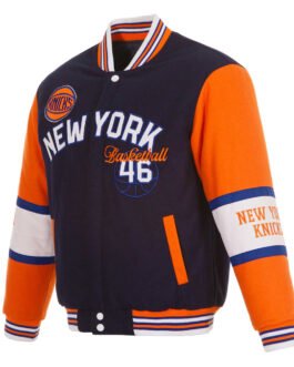 NY Knicks Navy and Orange Varsity Wool Jacket