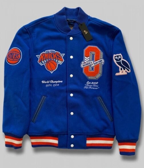 OVO NY Knicks Varsity Blue Wool Jacket - Image 3