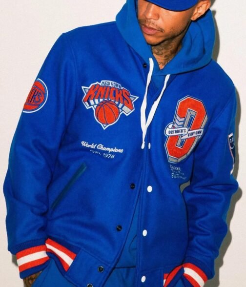 OVO NY Knicks Varsity Blue Wool Jacket - Image 6
