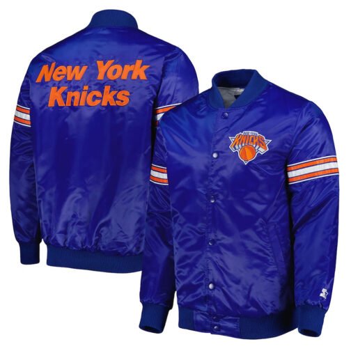 NY Knicks Pick & Roll Blue Satin Jacket - Image 3