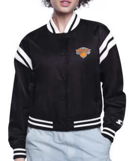 NY Knicks Printed Logo Varsity Satin Jacket