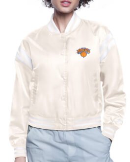 NY Knicks Printed Logo Varsity Satin Jacket