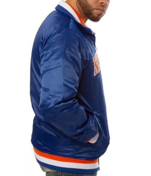 New York Knicks Starter Bomber Blue Satin Jacket - Image 3