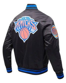 New York Knicks Script Tail Black Satin Jacket