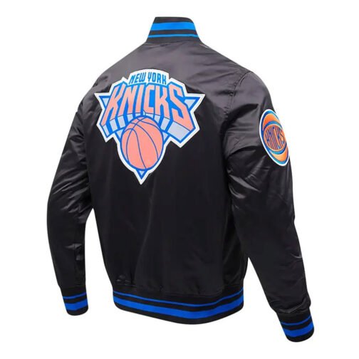 New York Knicks Script Tail Black Satin Jacket - Image 2