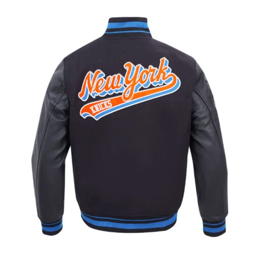 NY Knicks Script Tail Classic Rib Varsity Jacket - Image 3
