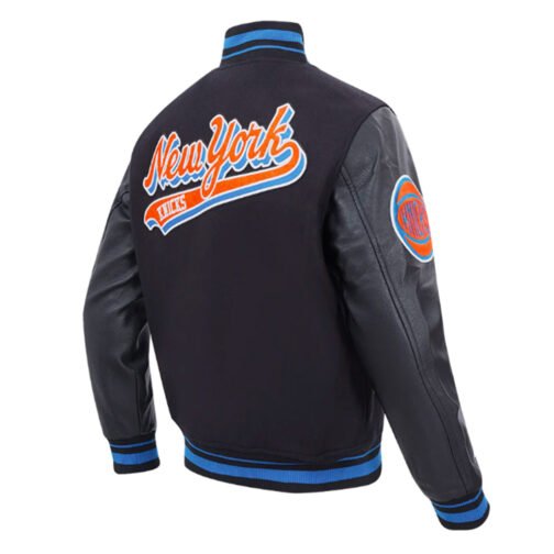 NY Knicks Script Tail Classic Rib Varsity Jacket - Image 7