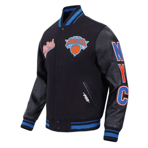 NY Knicks Script Tail Classic Rib Varsity Jacket - Image 5