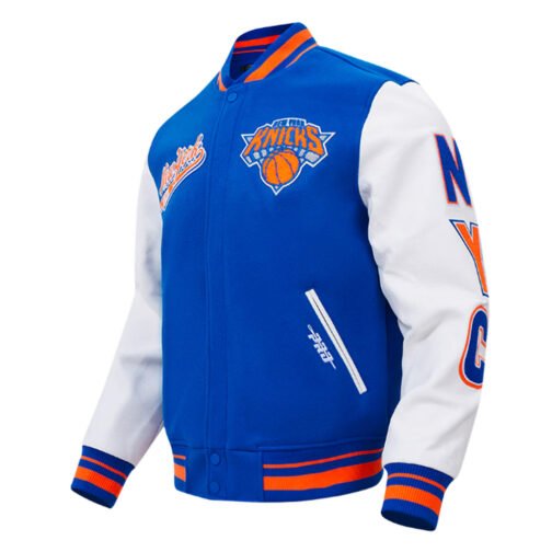 NY Knicks Script Tail Classic Rib Varsity Jacket - Image 6