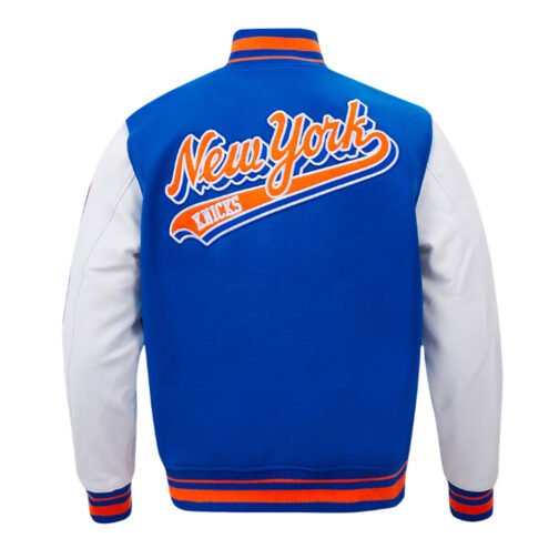 NY Knicks Script Tail Classic Rib Varsity Jacket - Image 4