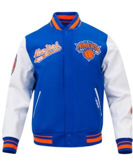 NY Knicks Script Tail Classic Rib Varsity Jacket