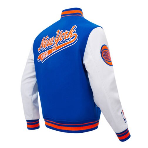NY Knicks Script Tail Classic Rib Varsity Jacket - Image 8
