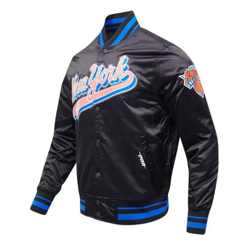 New York Knicks Script Tail Black Satin Jacket - Image 3