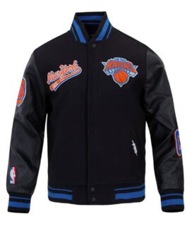 NY Knicks Script Tail Classic Rib Varsity Jacket
