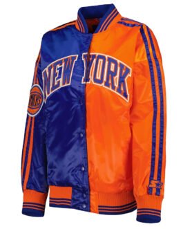 NY Knicks Split Colorblock Blue and Orange Satin Jacket