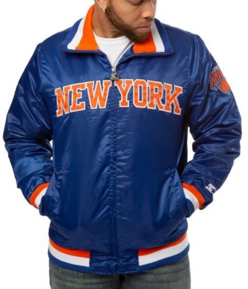 New York Knicks Starter Bomber Blue Satin Jacket