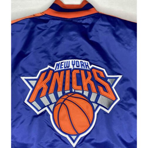 NY Knicks Striped Blue Satin Jacket - Image 3