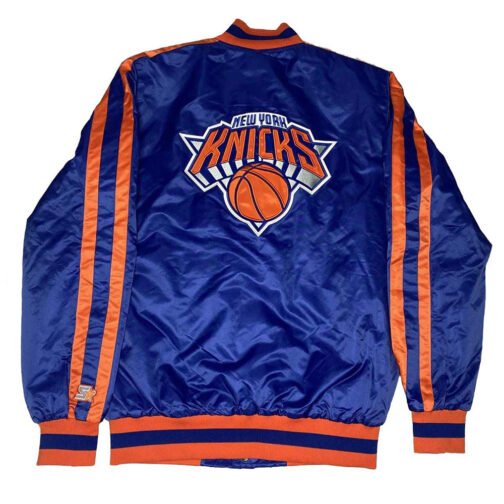 NY Knicks Striped Blue Satin Jacket - Image 2
