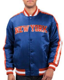 NY Knicks Varsity Striped Blue Satin Jacket