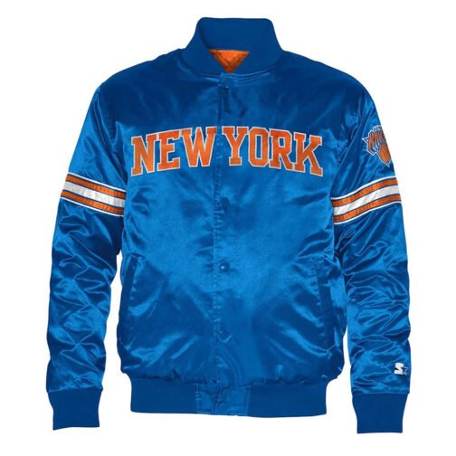NY Knicks Striped Royal Blue Satin Jacket