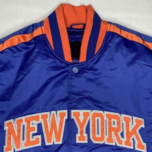 NY Knicks Striped Blue Satin Jacket - Image 4
