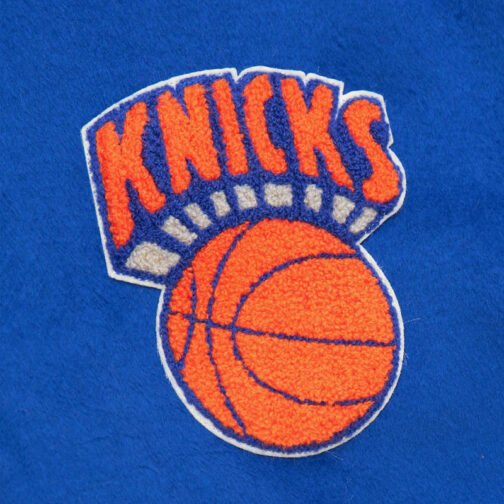 NY Knicks Team History Royal Vintage Logo Varsity Jacket - Image 5