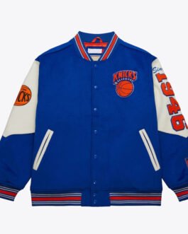 NY Knicks Team History Royal Vintage Logo Varsity Jacket