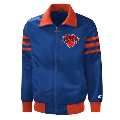 The Captain II NY Knicks Blue Varsity Satin Jacket