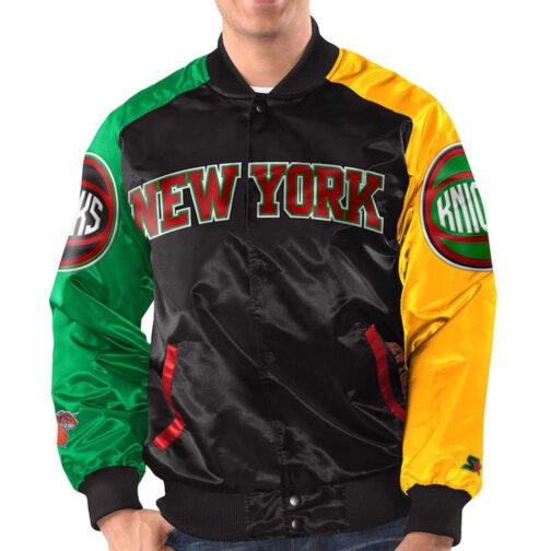 NY Knicks Ty Mopkins Satin Full-Snap Black/Red Jacket - Image 4